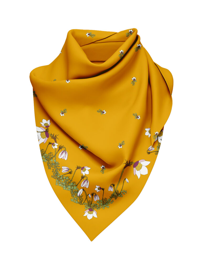 Wool Silk Scarf "Landskapsblommor, Härjedalen, Mosippa" 75x75 cm - Image 6