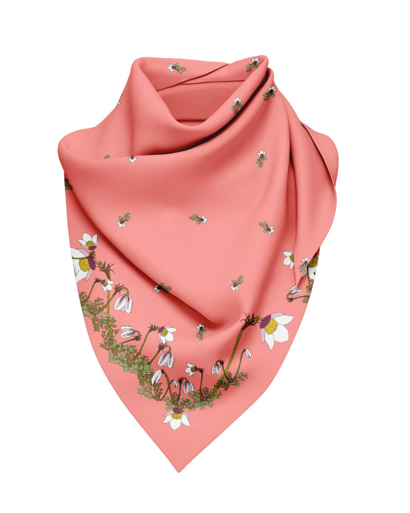 Wool Silk Scarf "Landskapsblommor, Härjedalen, Mosippa" 75x75 cm - Image 12