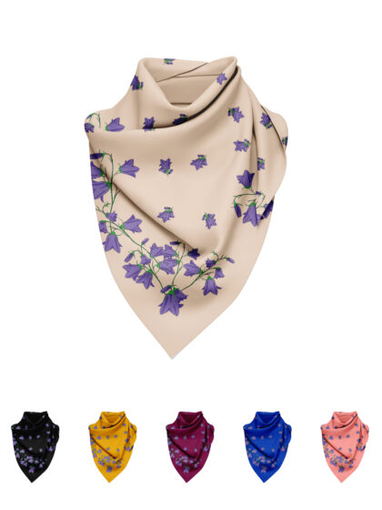 Wool Silk Scarf "Landskapsblommor, Blåklocka, Dalarna" 75x75 cm