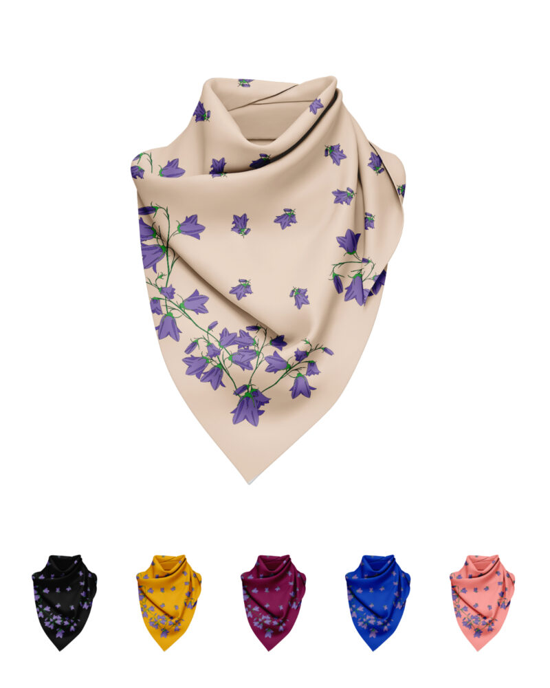 Wool Silk Scarf "Landskapsblommor, Blåklocka, Dalarna" 75x75 cm