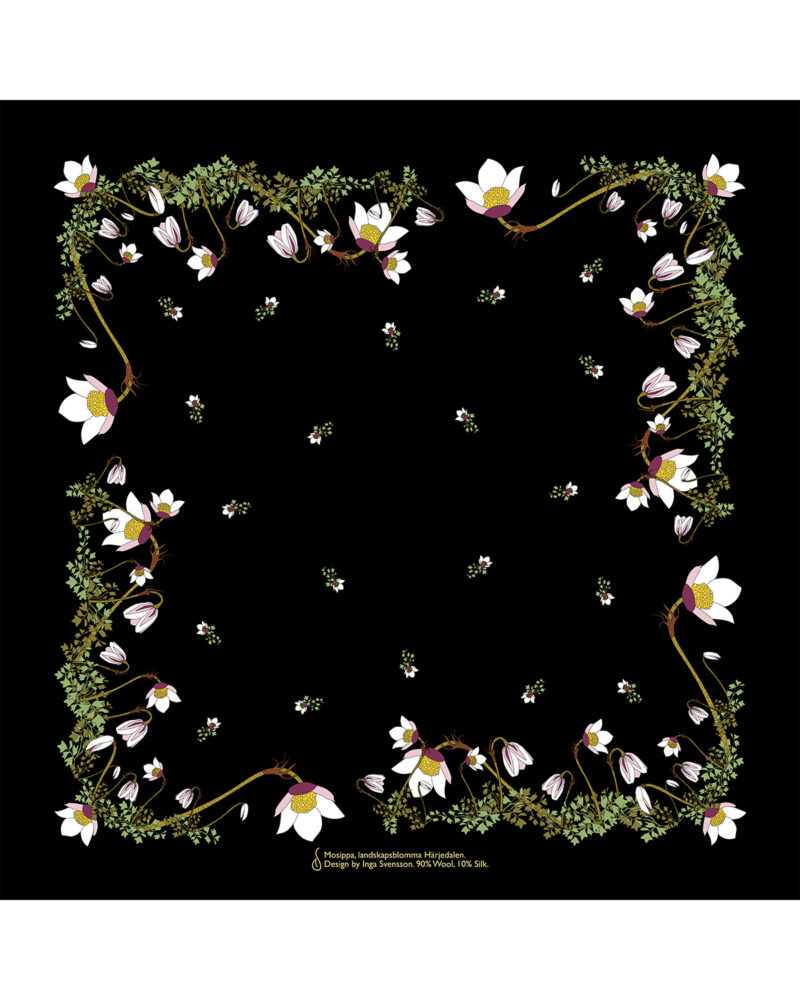 Wool Silk Scarf "Landskapsblommor, Härjedalen, Mosippa" 75x75 cm - Image 5