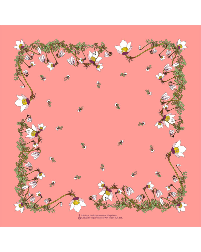 Wool Silk Scarf "Landskapsblommor, Härjedalen, Mosippa" 75x75 cm - Image 13