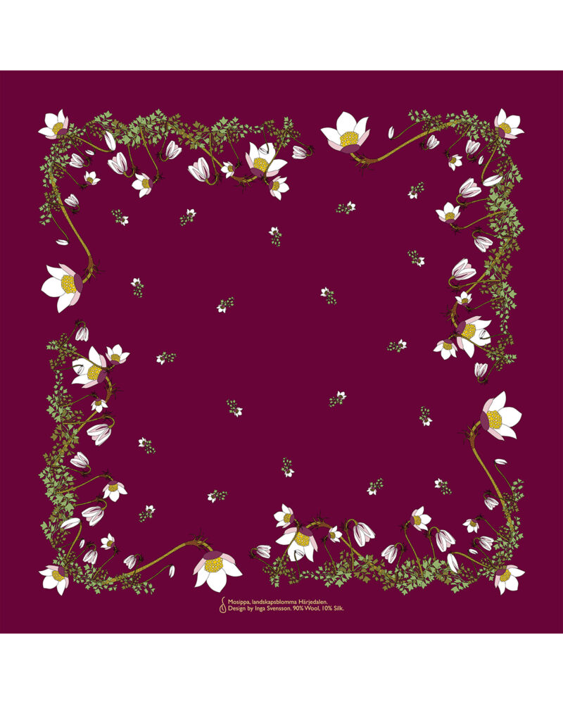 Wool Silk Scarf "Landskapsblommor, Härjedalen, Mosippa" 75x75 cm - Image 9
