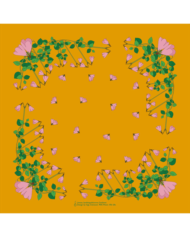 Wool Silk Scarf "Landskapsblommor, Småland, Linnea" 75x75 cm - Image 7