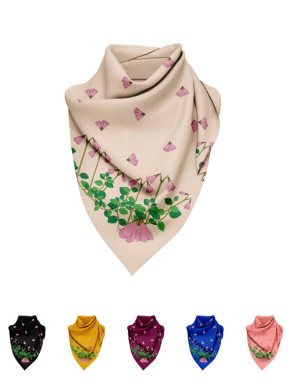 Wool Silk Scarf "Landskapsblommor, Småland, Linnea" 75x75 cm
