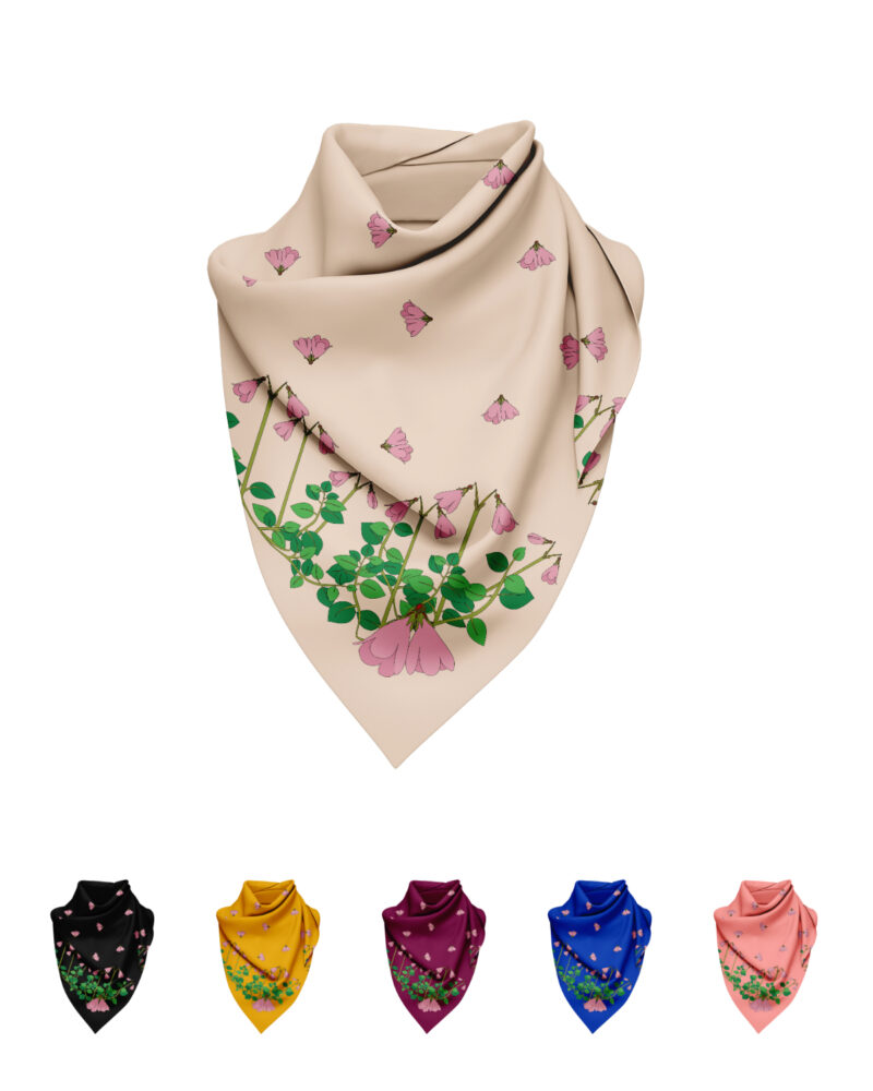 Wool Silk Scarf "Landskapsblommor, Småland, Linnea" 75x75 cm