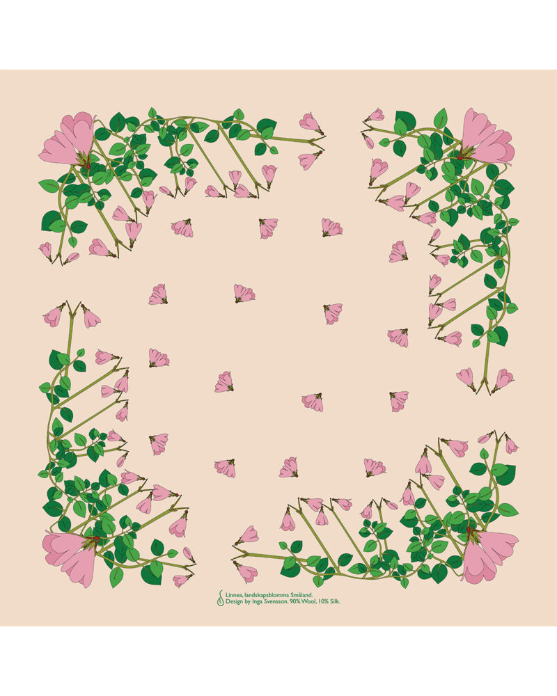 Wool Silk Scarf "Landskapsblommor, Småland, Linnea" 75x75 cm - Image 3