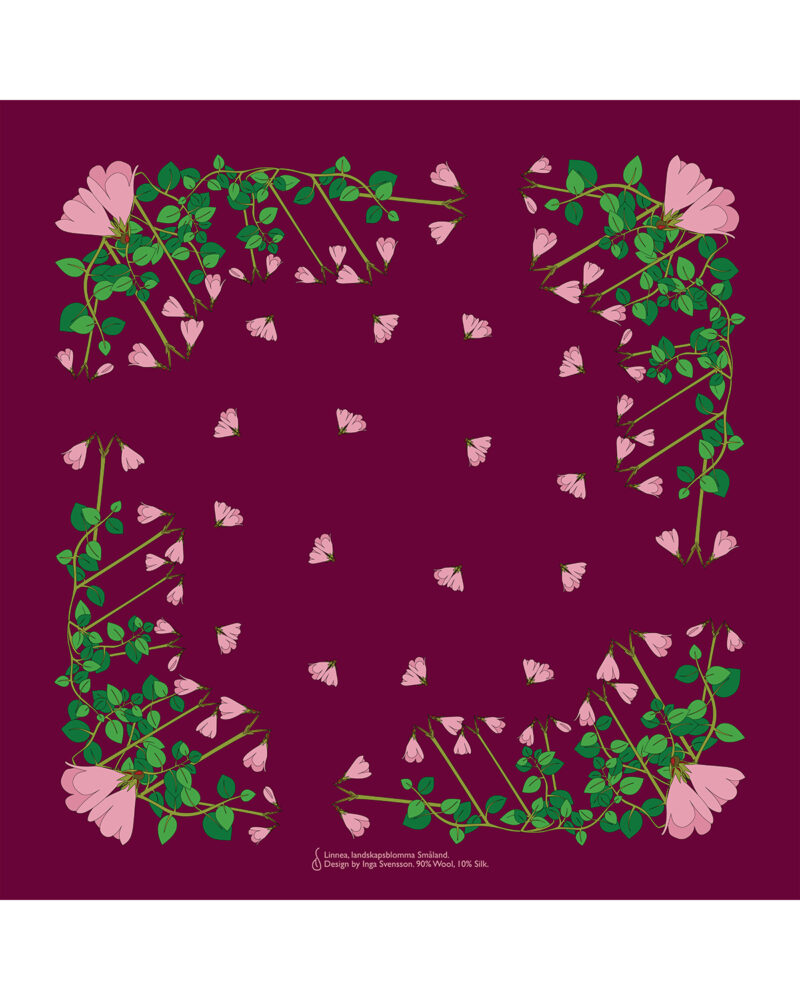 Wool Silk Scarf "Landskapsblommor, Småland, Linnea" 75x75 cm - Image 9